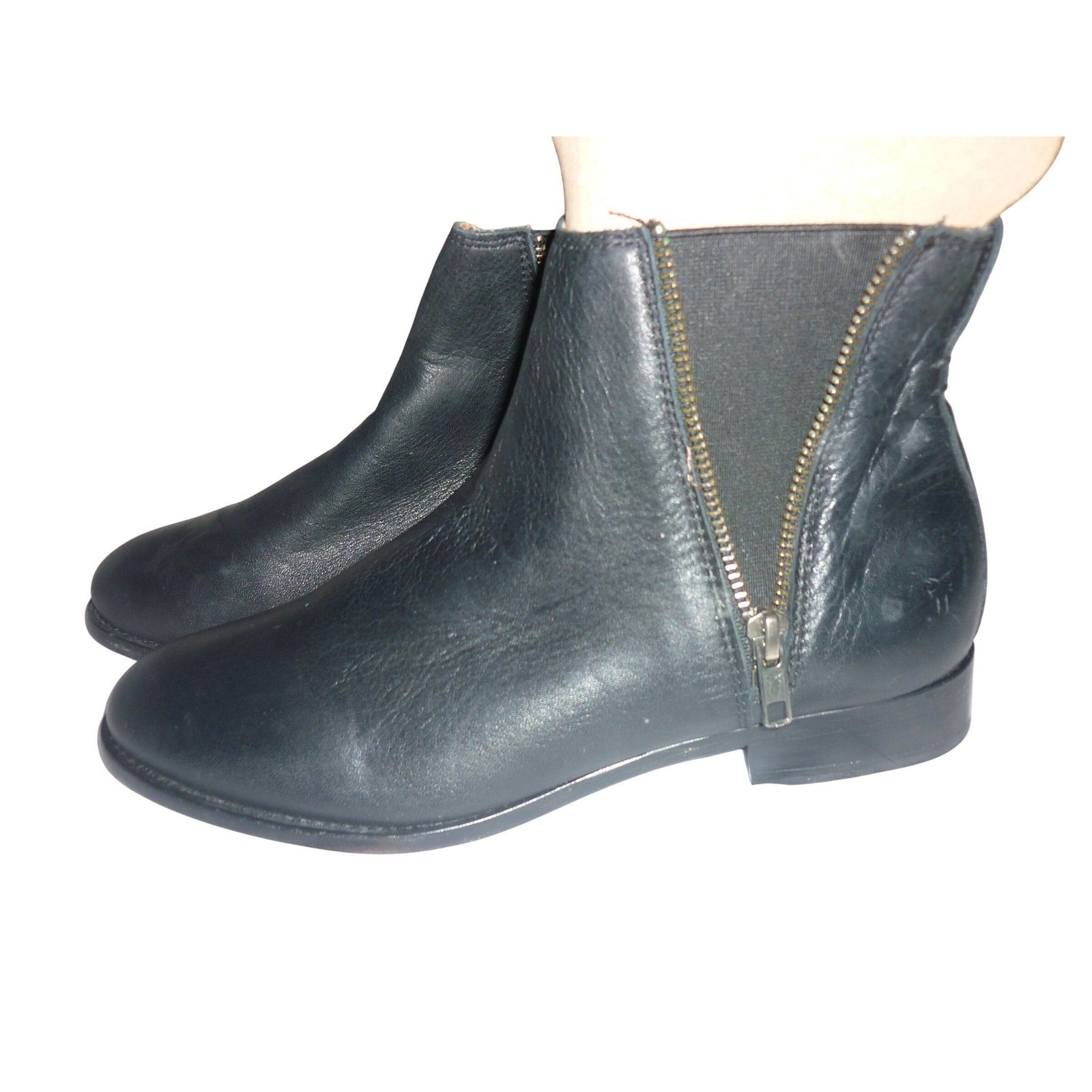 Frye Carly Black Leather Double Zip Chelsea Ankle Boots 10 B 3471718 Nwob